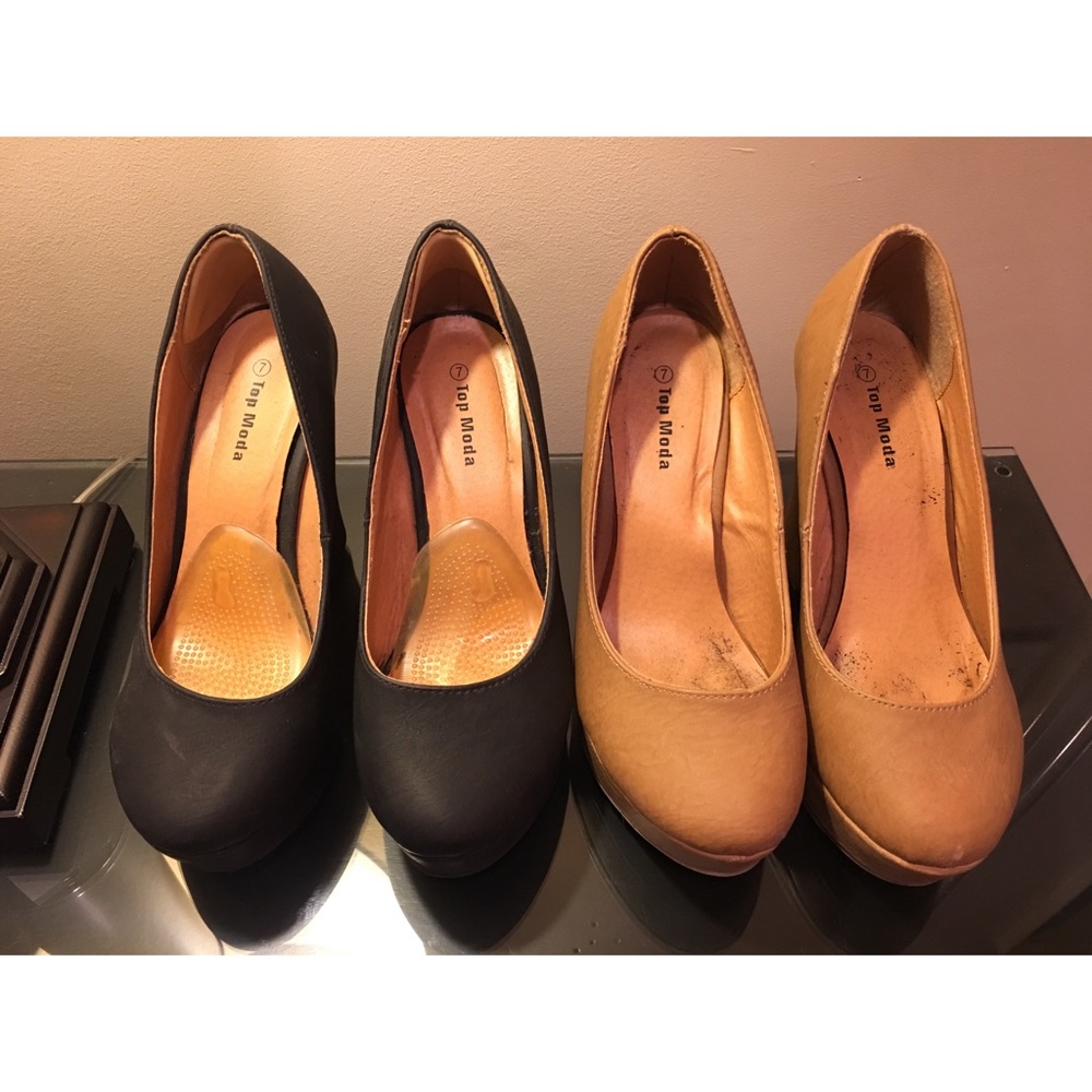 Tan & Black Wedge Heels